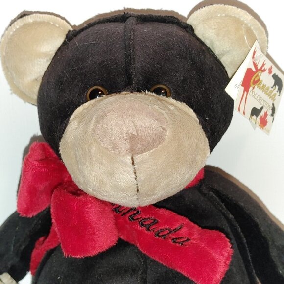 Cute Black Bear Plushie Large 9" tall with Canada Scarf NWT - Picture 2 of 6